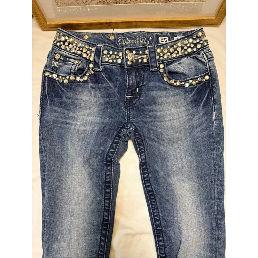 Miss Me size 25 Dark Blue Embellished Skinny Jeans
